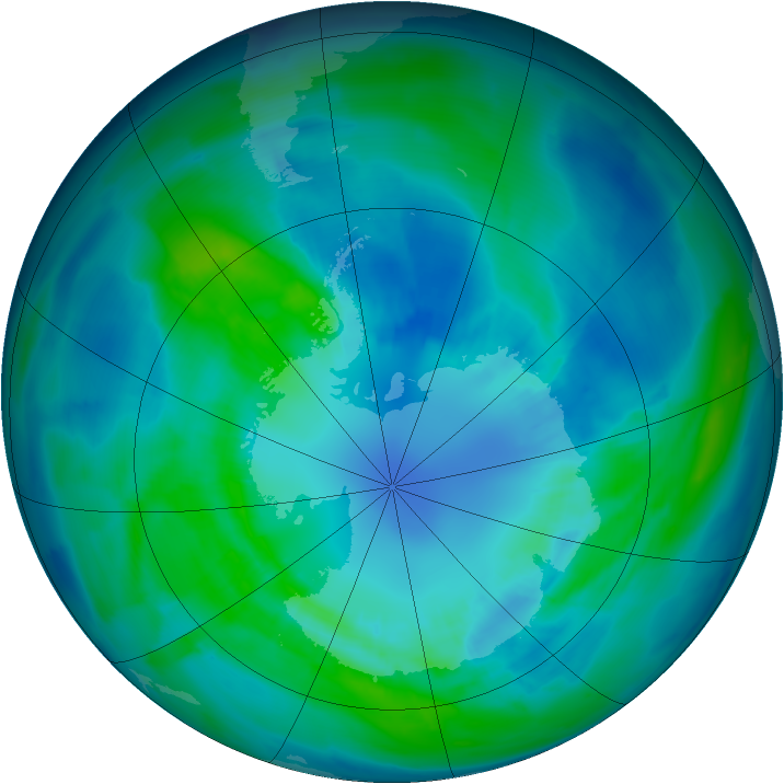 Antarctic ozone map for 09 April 2013